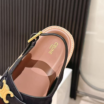 CELINE 25S TIPPI TRIOMPHE SANDAL IN BLACK CALFSKIN SUEDE