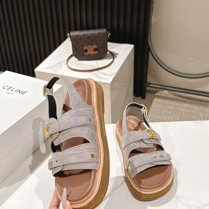 CELINE 25S TIPPI TRIOMPHE SANDAL IN LIGHT GRAY CALFSKIN SUEDE