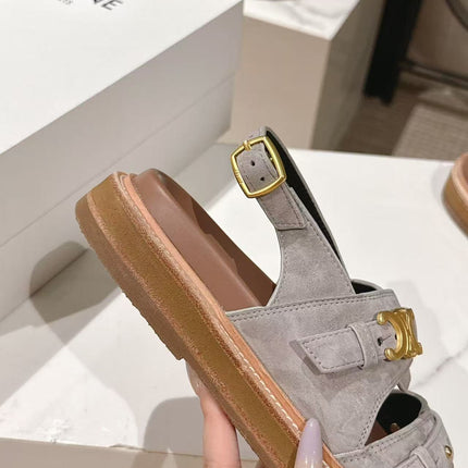 CELINE 25S TIPPI TRIOMPHE SANDAL IN LIGHT GRAY CALFSKIN SUEDE