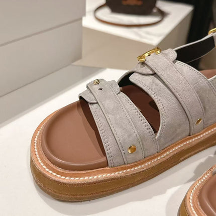 CELINE 25S TIPPI TRIOMPHE SANDAL IN LIGHT GRAY CALFSKIN SUEDE