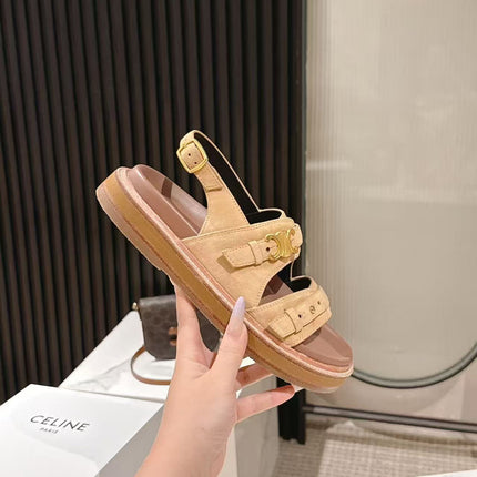 CELINE 25S TIPPI TRIOMPHE SANDAL IN LIGHT BROWN CALFSKIN SUEDE