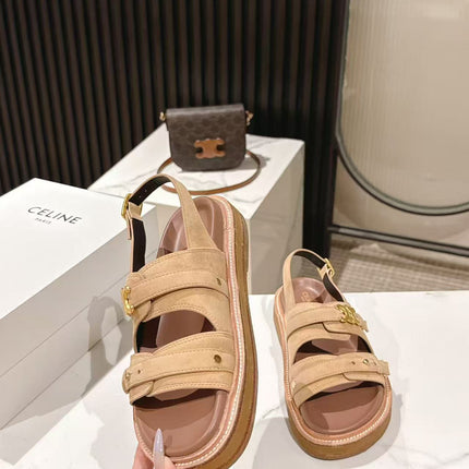 CELINE 25S TIPPI TRIOMPHE SANDAL IN LIGHT BROWN CALFSKIN SUEDE