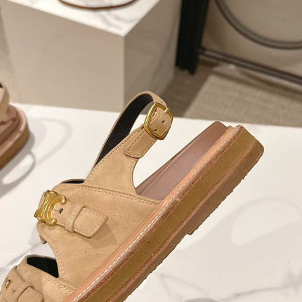 CELINE 25S TIPPI TRIOMPHE SANDAL IN LIGHT BROWN CALFSKIN SUEDE