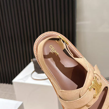 CELINE 25S TIPPI TRIOMPHE SANDAL IN LIGHT BROWN CALFSKIN SUEDE