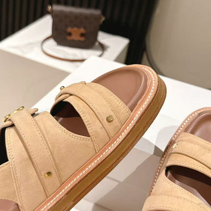 CELINE 25S TIPPI TRIOMPHE SANDAL IN LIGHT BROWN CALFSKIN SUEDE