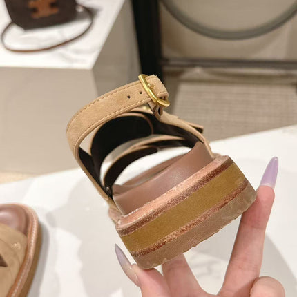 CELINE 25S TIPPI TRIOMPHE SANDAL IN LIGHT BROWN CALFSKIN SUEDE