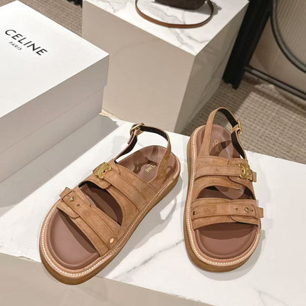 CELINE 25S TIPPI TRIOMPHE SANDAL IN BROWN CALFSKIN SUEDE