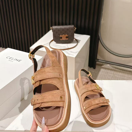 CELINE 25S TIPPI TRIOMPHE SANDAL IN BROWN CALFSKIN SUEDE