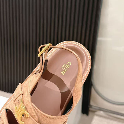 CELINE 25S TIPPI TRIOMPHE SANDAL IN BROWN CALFSKIN SUEDE