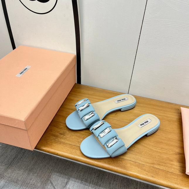 FLAT SLIDE IN LIGHT BLUE CALFSKIN