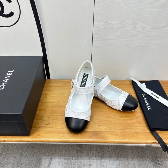 CHANEL 25S QUILTED MARY JANES BLACK AND WHITE IN CALFSKIN