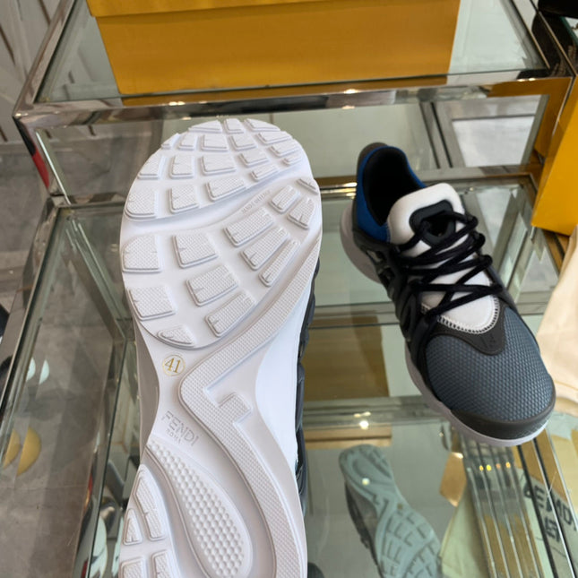 FENDI TAG SNEAKER IN BLACK MIX BLUE MESH AND RUBBER