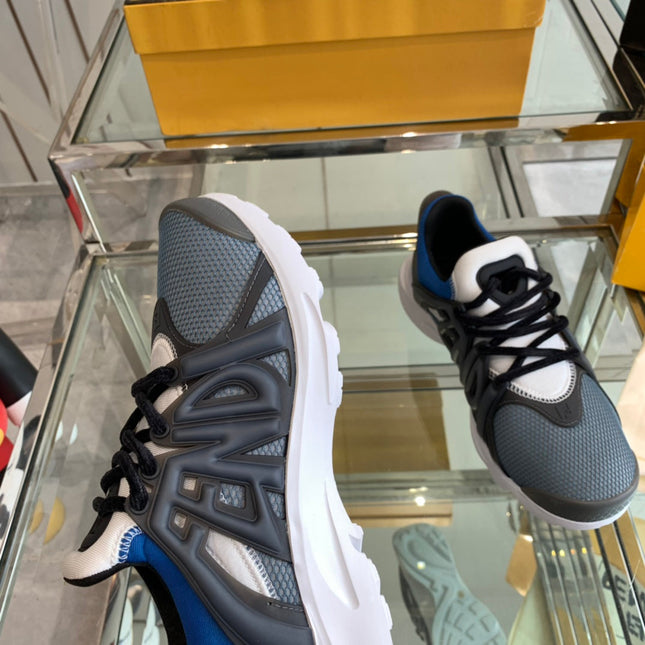 FENDI TAG SNEAKER IN BLACK MIX BLUE MESH AND RUBBER