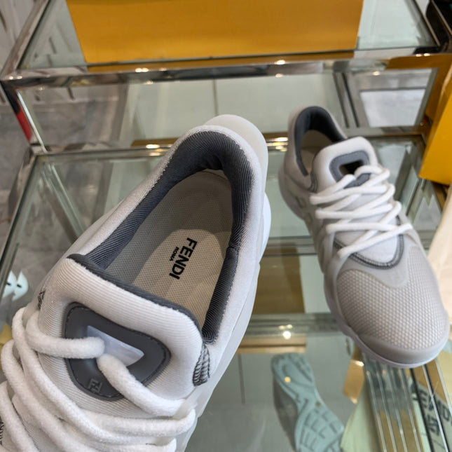 FENDI TAG SNEAKER IN LIGHT GREY MESH AND RUBBER