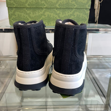 GG HIGH TOP SNEAKER IN BLACK CANVAS WITH BEIGE FLEECE LINING