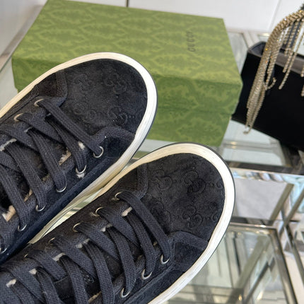 GG HIGH TOP SNEAKER IN BLACK CANVAS WITH BEIGE FLEECE LINING