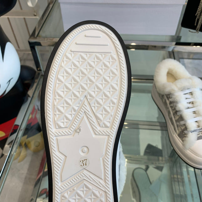 ALK'N PLATFORM SNEAKER PALE GRAY COTTON EMBROIDERED WITH OBLIQUE MOTIF AND WHITE SHEARLING