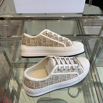 WALK'N PLATFORM SNEAKER CAMEL BEIGE OBLIQUE EMBROIDERED COTTON