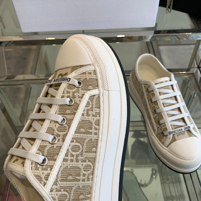 WALK'N PLATFORM SNEAKER CAMEL BEIGE OBLIQUE EMBROIDERED COTTON