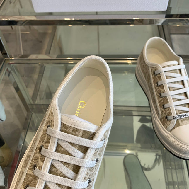 WALK'N PLATFORM SNEAKER CAMEL BEIGE OBLIQUE EMBROIDERED COTTON