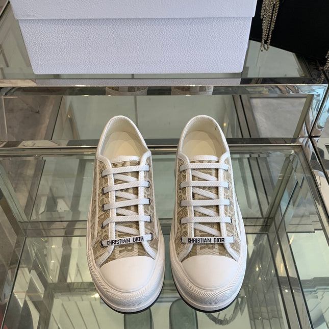 WALK'N PLATFORM SNEAKER CAMEL BEIGE OBLIQUE EMBROIDERED COTTON