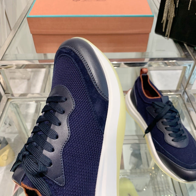 SNEAKER IN MIDNIGHT BLUE CANVAS MIX SUEDE WITH LAMBSKIN