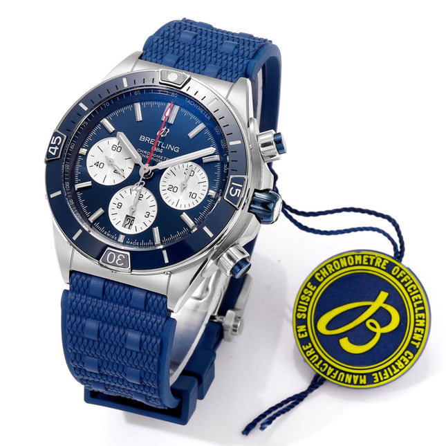 SUPER CHRONOMAT B01 44 CERAMIC BEZEL BLUE AND WHITE DIAL