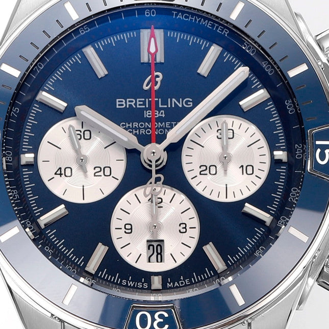 SUPER CHRONOMAT B01 44 CERAMIC BEZEL BLUE AND WHITE DIAL
