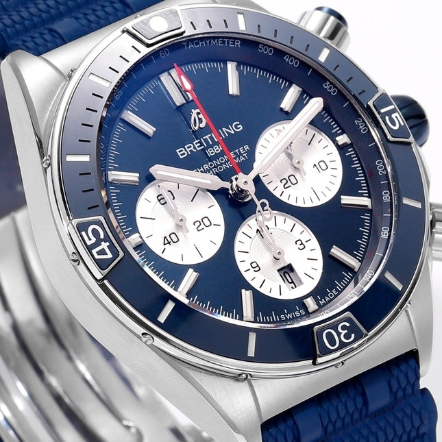 SUPER CHRONOMAT B01 44 CERAMIC BEZEL BLUE AND WHITE DIAL