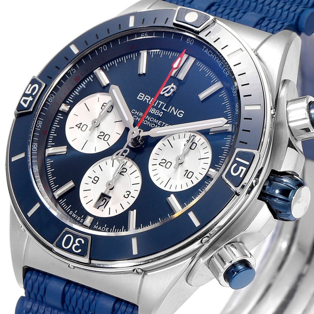 SUPER CHRONOMAT B01 44 CERAMIC BEZEL BLUE AND WHITE DIAL