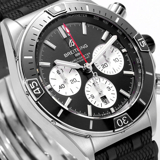 SUPER CHRONOMAT B01 44 CERAMIC BEZEL BLACK AND WHITE DIAL