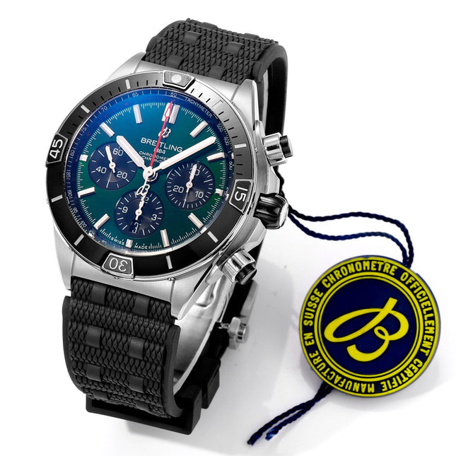 SUPER CHRONOMAT B01 44 STEEL CASE GREEN AND BLUE DIAL