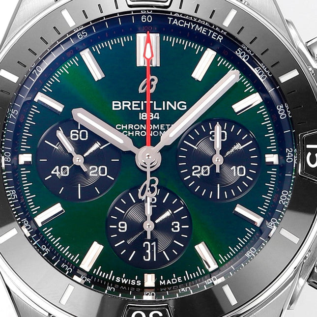 SUPER CHRONOMAT B01 44 STEEL CASE GREEN AND BLUE DIAL