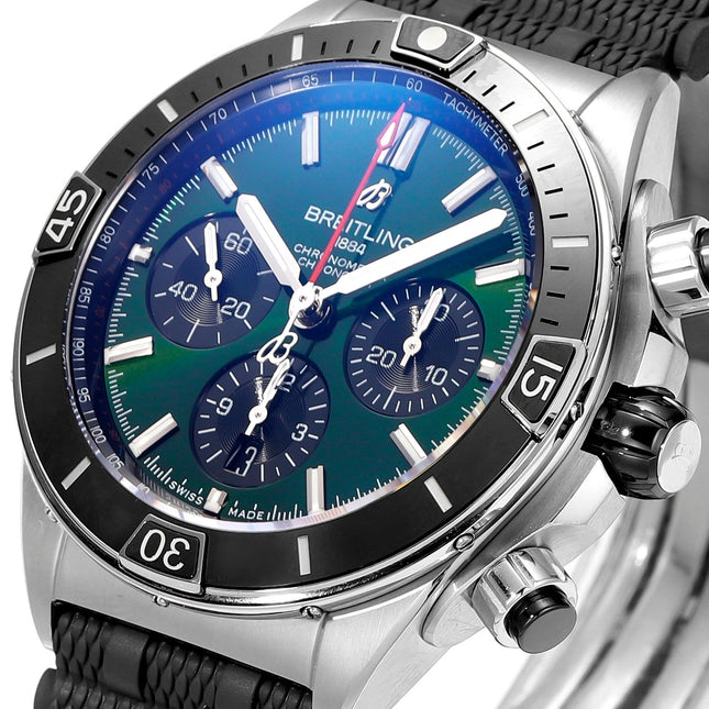 SUPER CHRONOMAT B01 44 STEEL CASE GREEN AND BLUE DIAL