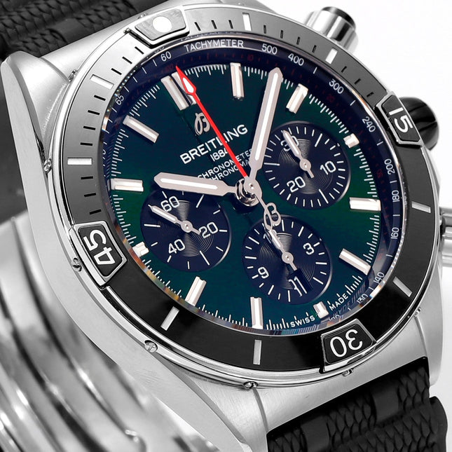 SUPER CHRONOMAT B01 44 STEEL CASE GREEN AND BLUE DIAL