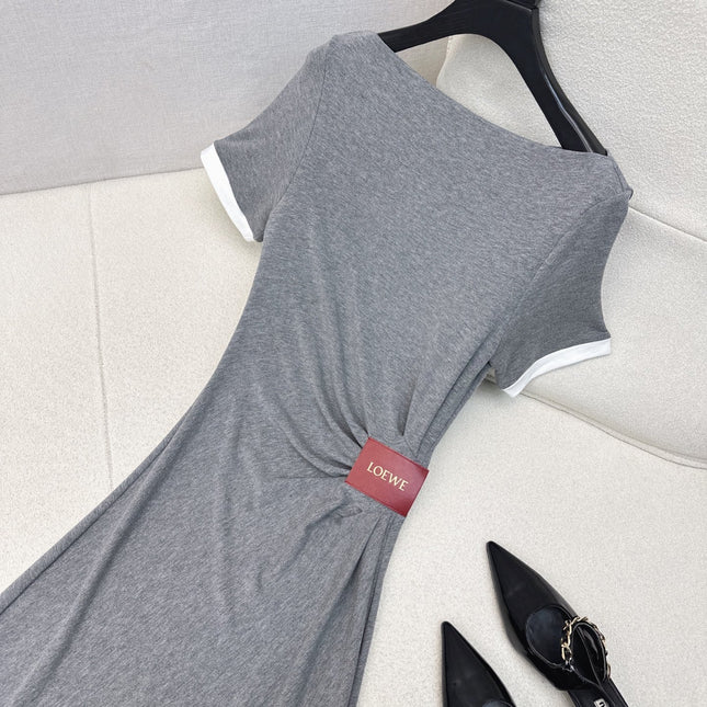 Loewe 25 Pleated Short-sleeved Dress Gray Cotton