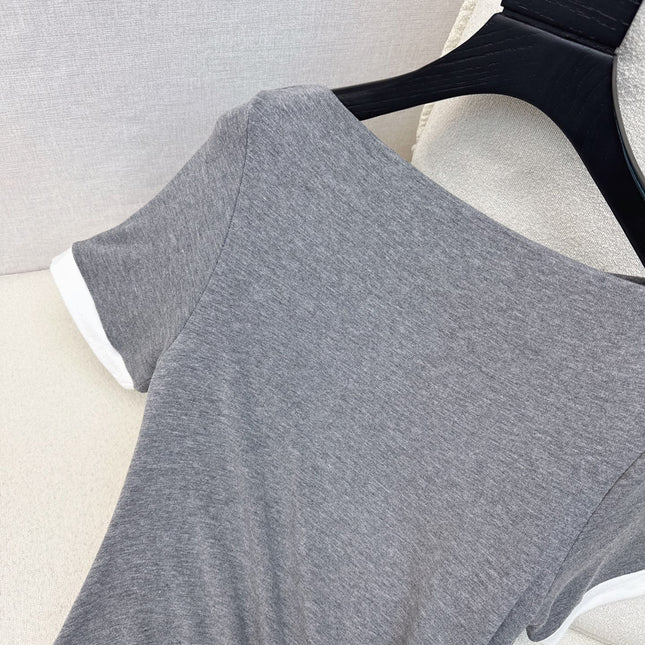 Loewe 25 Pleated Short-sleeved Dress Gray Cotton