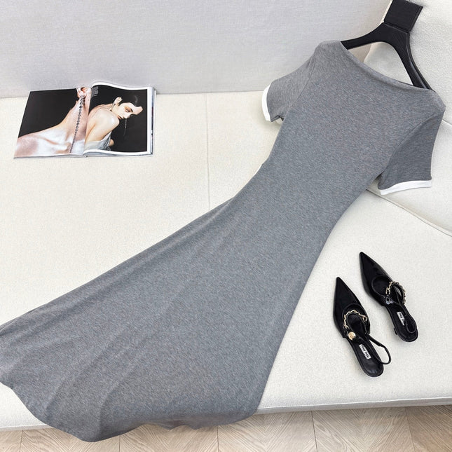 Loewe 25 Pleated Short-sleeved Dress Gray Cotton