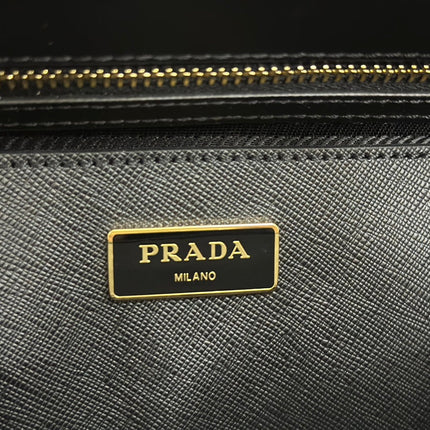 PRADA 25S GALLERIA LARGE BAG 28 IN BLACK CALFSKIN GOLD HARDWRE