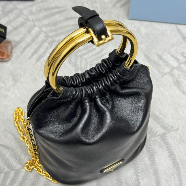 MINI BUCKET BAG 19 IN BLACK SOFT NAPPA LAMBSKIN GOLD HARDWARE