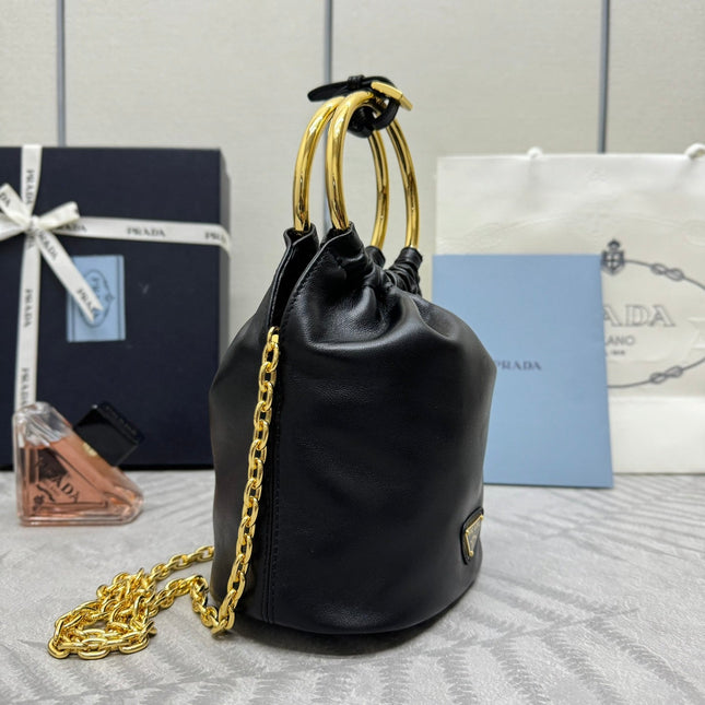 MINI BUCKET BAG 19 IN BLACK SOFT NAPPA LAMBSKIN GOLD HARDWARE