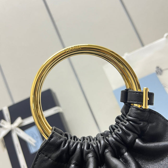 MINI BUCKET BAG 19 IN BLACK SOFT NAPPA LAMBSKIN GOLD HARDWARE
