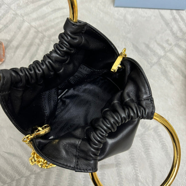MINI BUCKET BAG 19 IN BLACK SOFT NAPPA LAMBSKIN GOLD HARDWARE