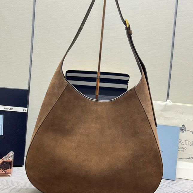 LARGE SHOULDER BAG 40 IN RUSSET BROWN SUEDE