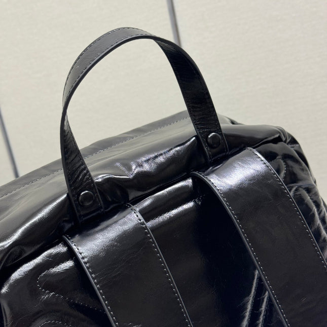 PRADA 25S BACKPACK 45 IN BLACK GLOSSY CALFSKIN SILVER HARDWRE