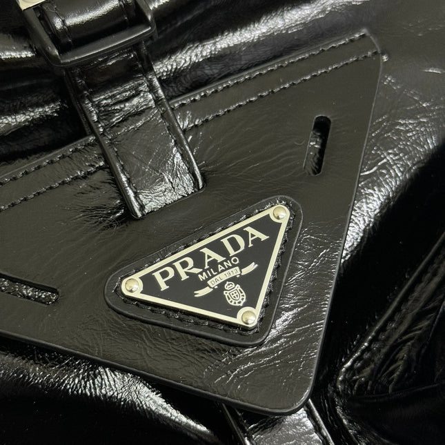 PRADA 25S BACKPACK 45 IN BLACK GLOSSY CALFSKIN SILVER HARDWRE