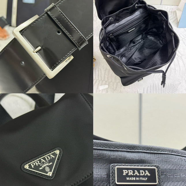 PRADA 25S MEDIUM RE-NYLON BACKPACK 39 IN BLACK WITH POUCH