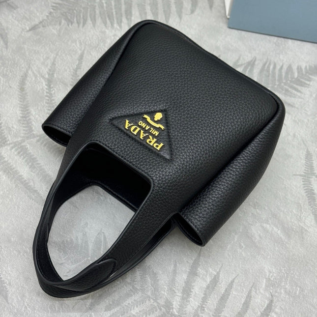 PRADA 25S TOTE MINI BAG 18 IN BLACK CALFSKIN GOLD HARDWRE