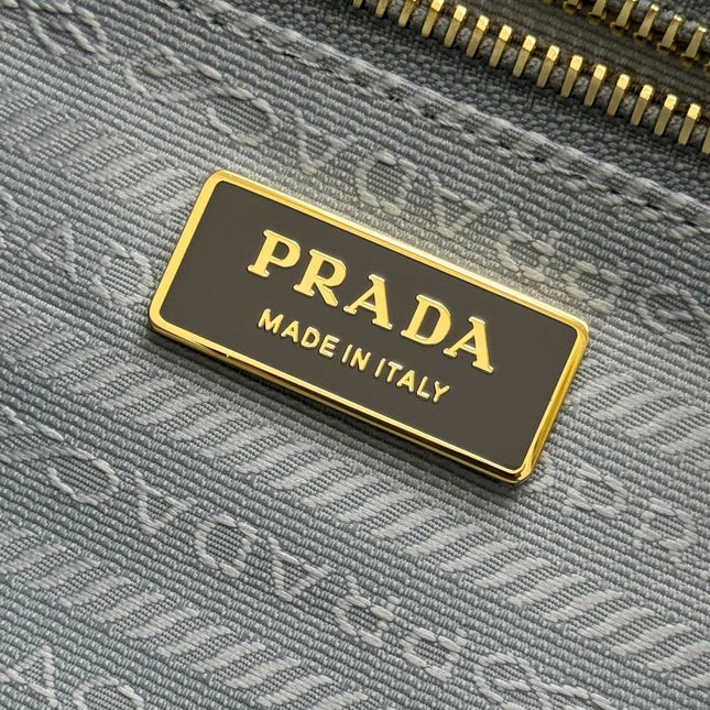 PRADA 25S LUX SOFT BAG 42 IN GRAY GLOSSY CALFSKIN GOLD HARDWRE
