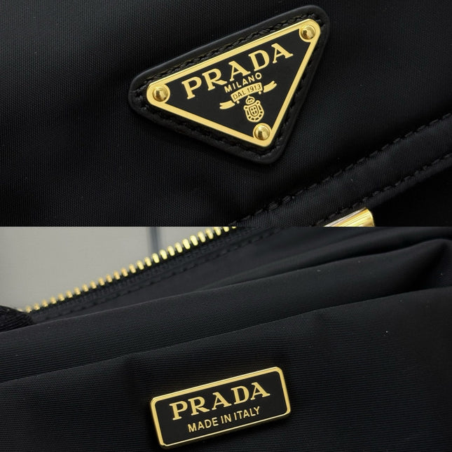 PRADA 25S EXPLORE LARGE SHOULDER BAG 30 IN BLACK RE-NYLON WITH FLAP